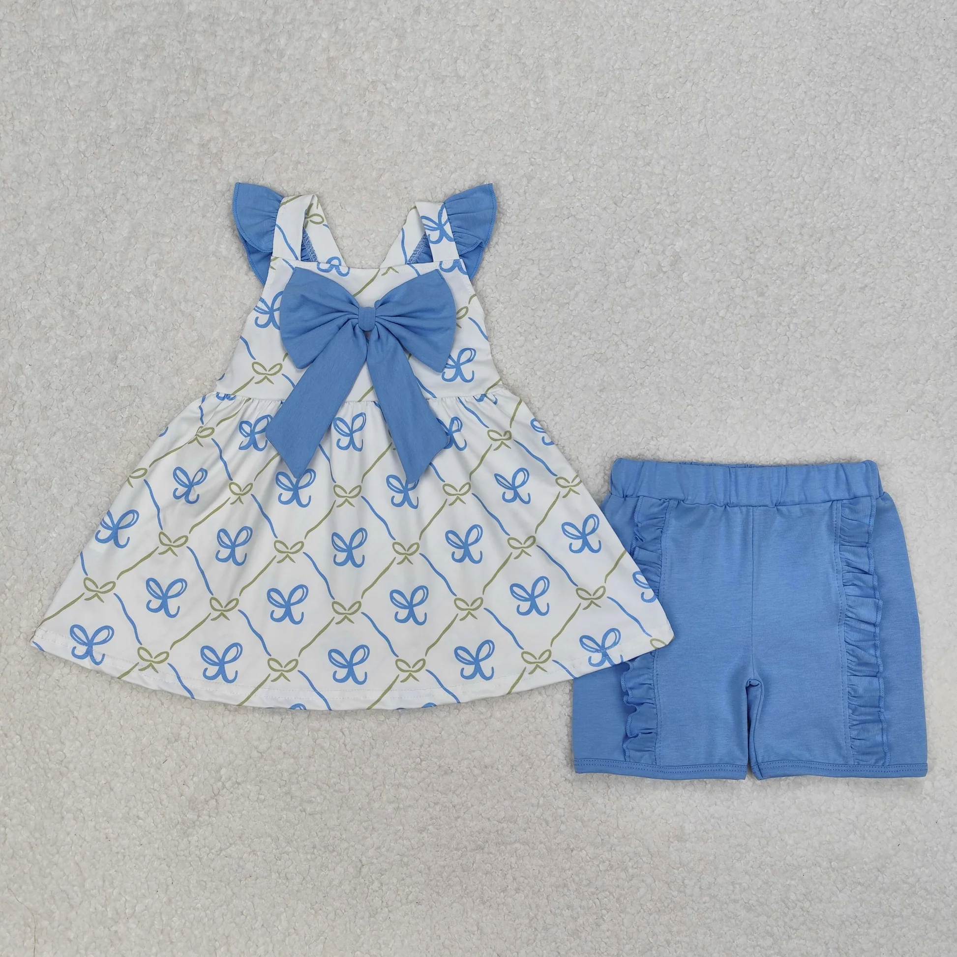 Blue Bow Short Set