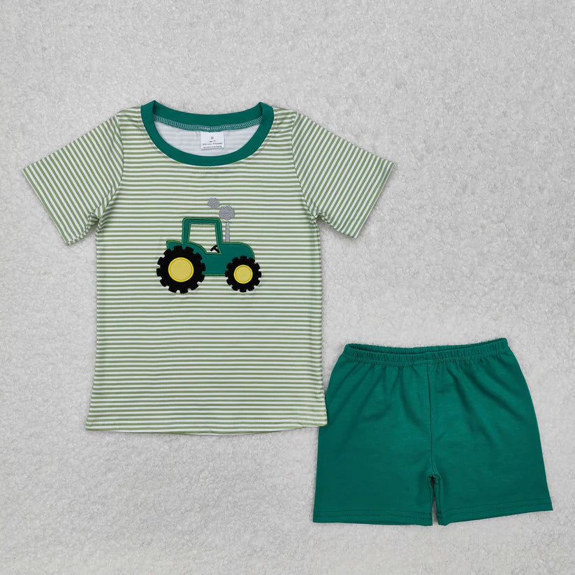 Tractor Embroidery Boy Short Set