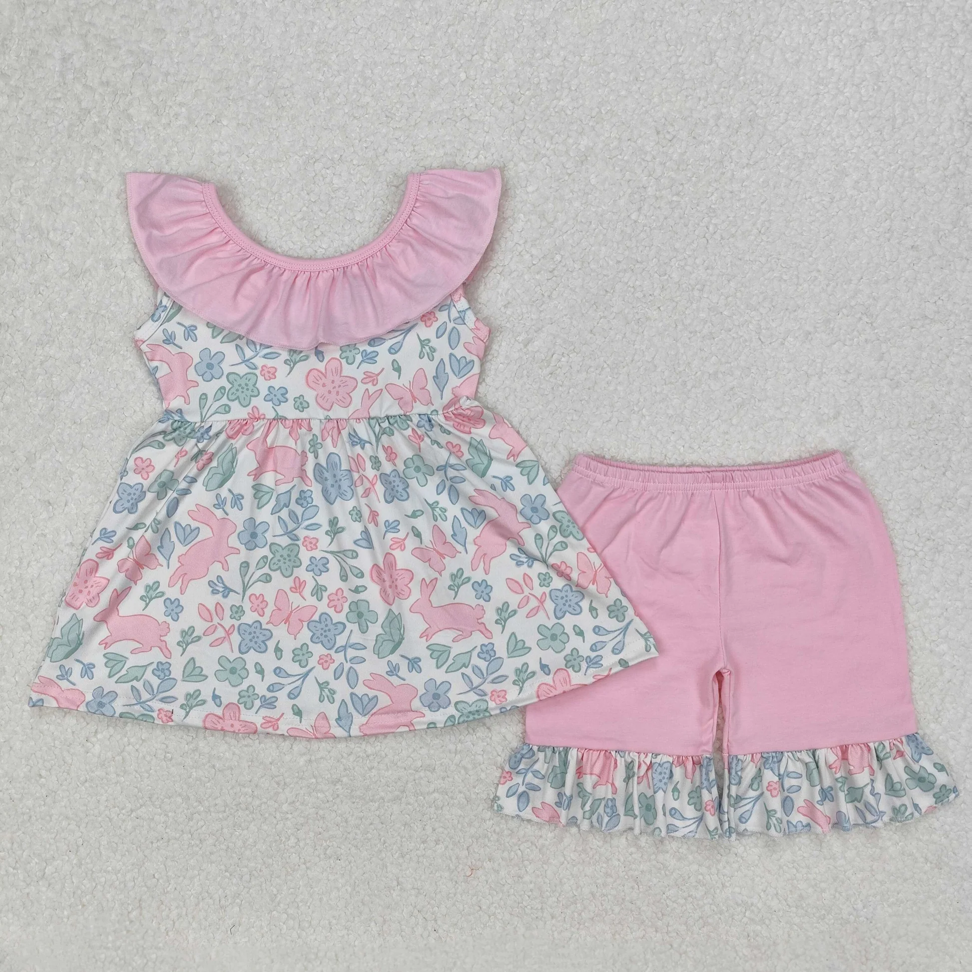 Floral Pink Bunny Short Set