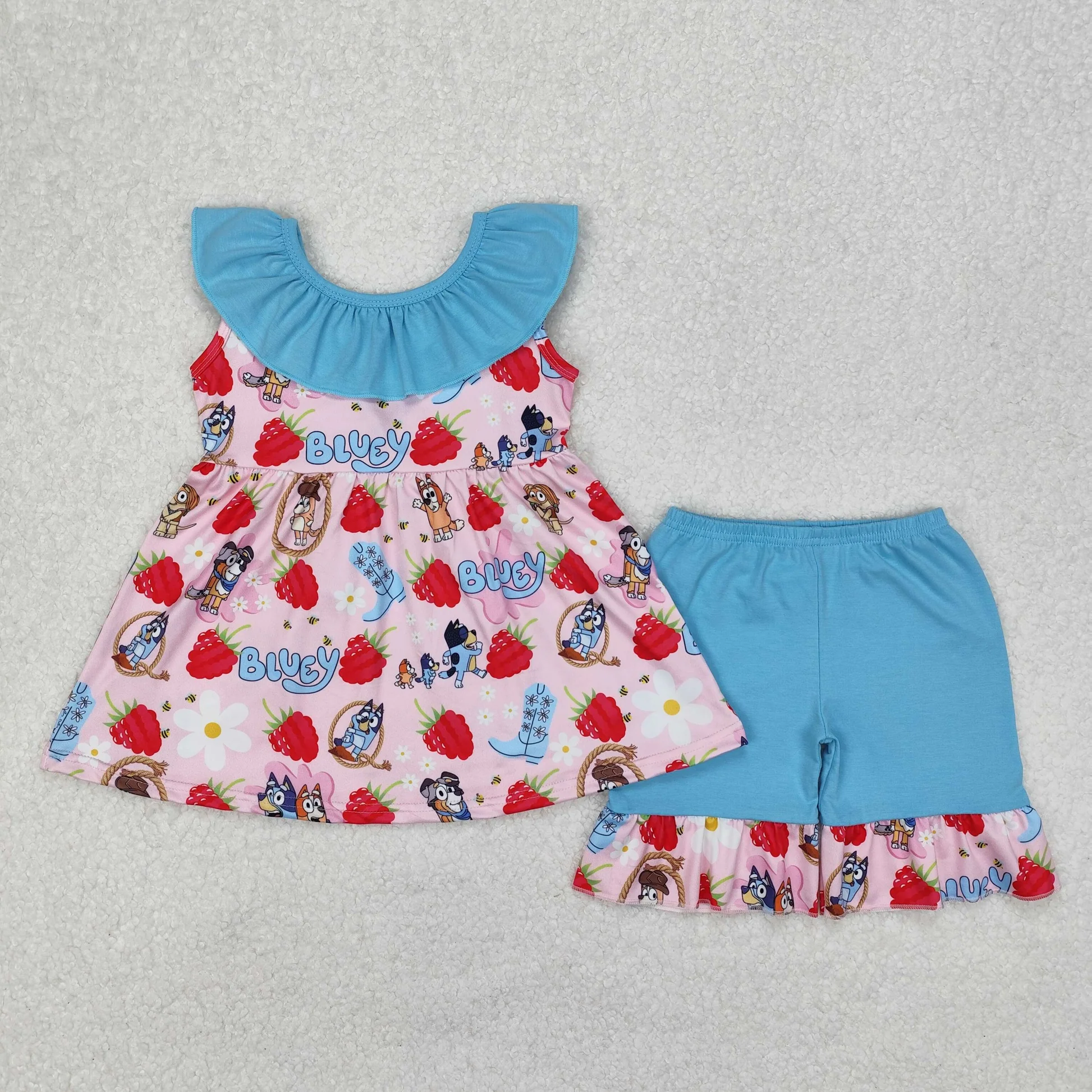 Bluey Strawberry Ruffle Short Set
