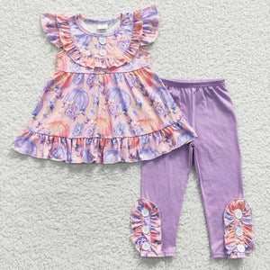 Purple Pumpkin Ruffle Pant Set