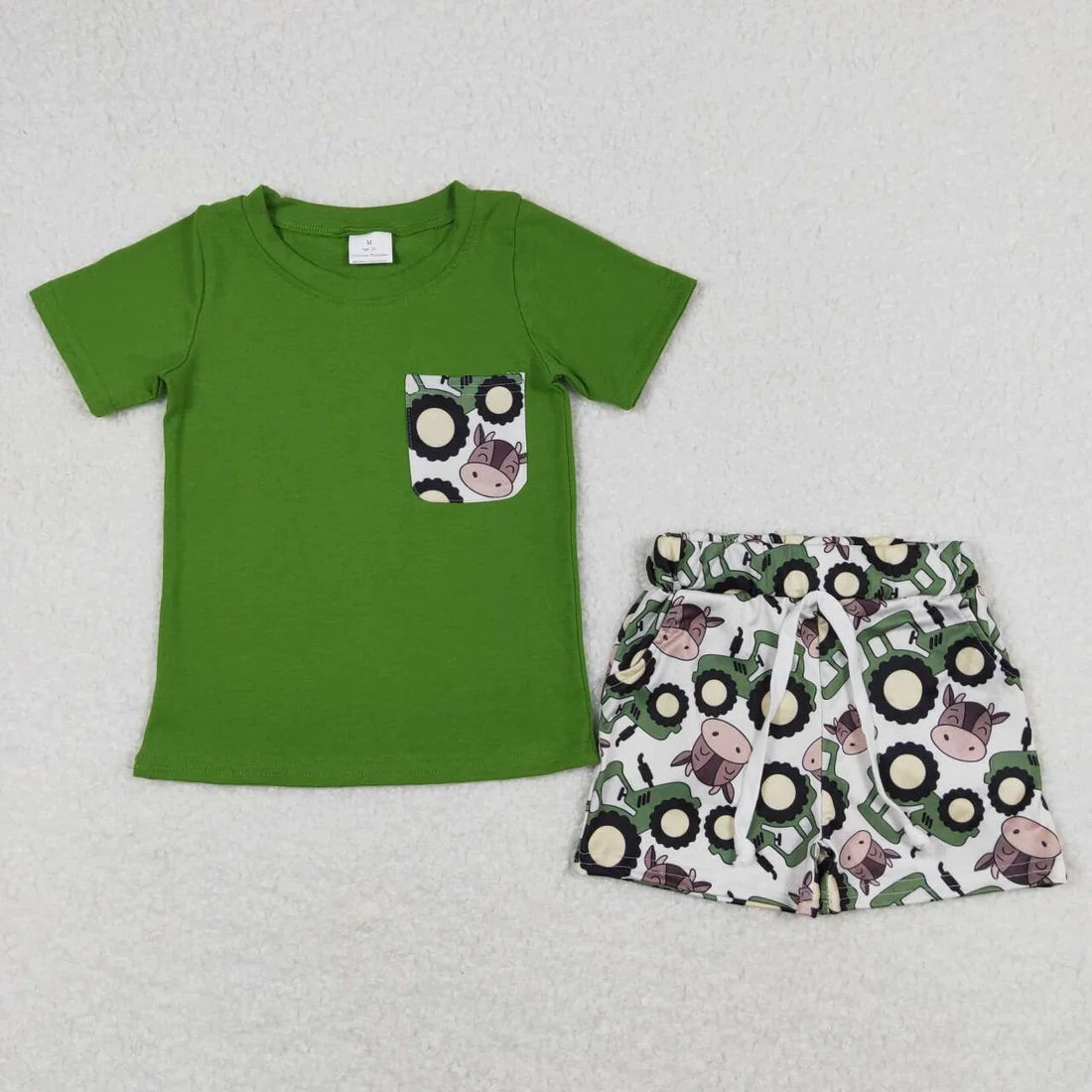 Cow and Tractor Pocket Boy Short Set