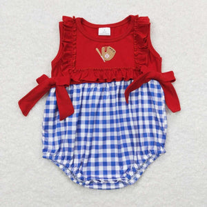 Baseball embroidery girl romper