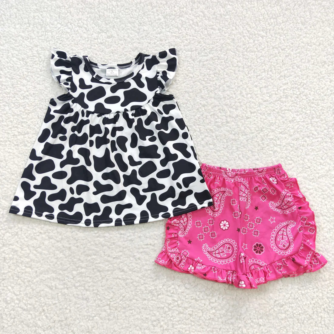 Cow Print and Pink Paisley Short Set