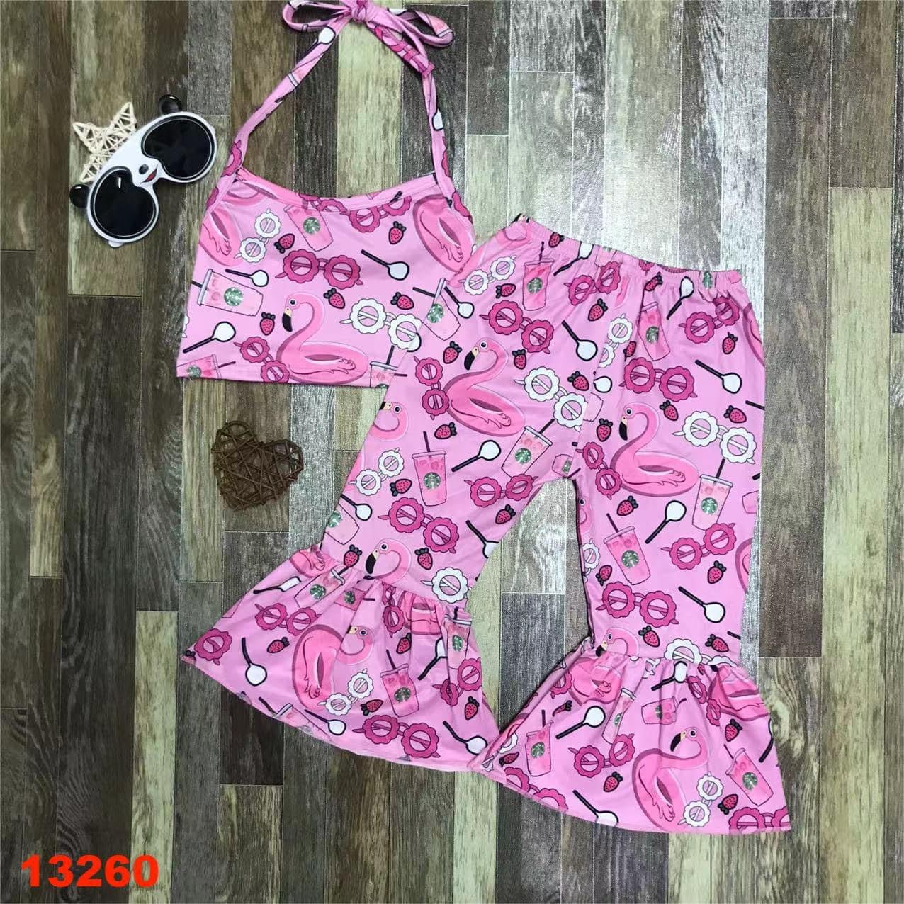 Flamingo Summer Crop Top Bell Set