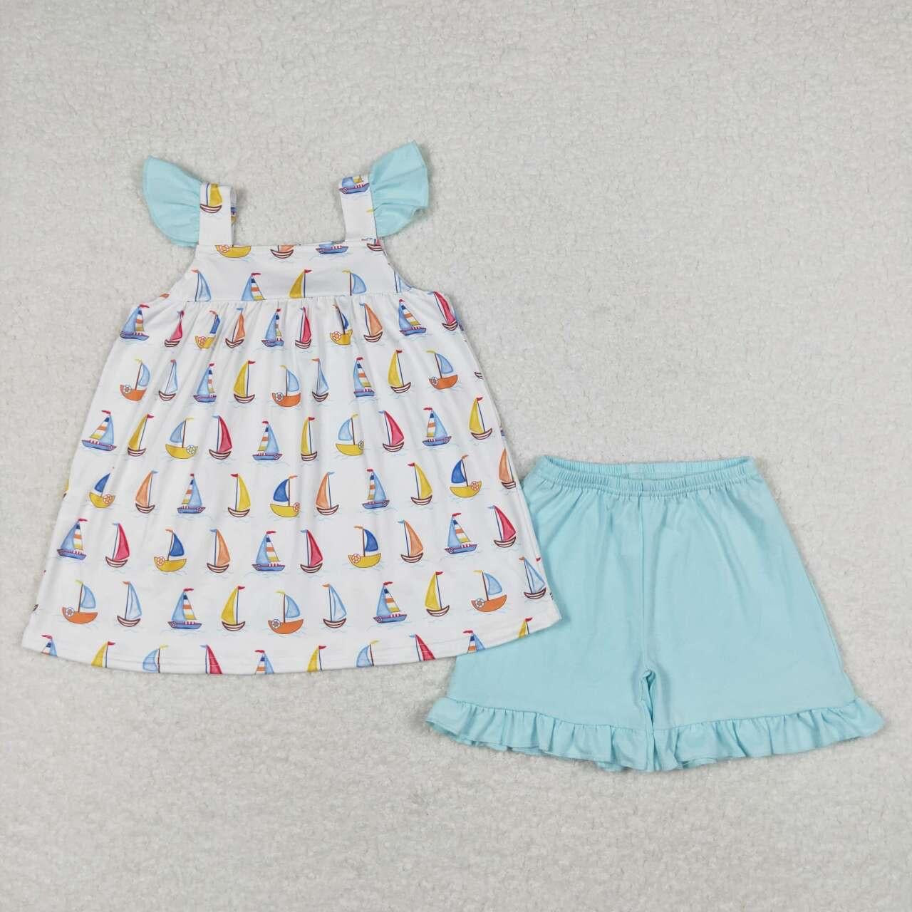 Blue Sailboat Short Set