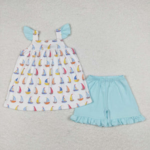 Blue Sailboat Short Set