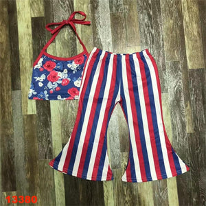 Red white and blue stripped pant halter top set