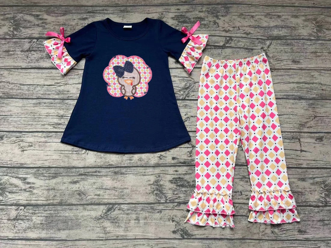 Turkey Pink Plaid Ruffle Pant Set