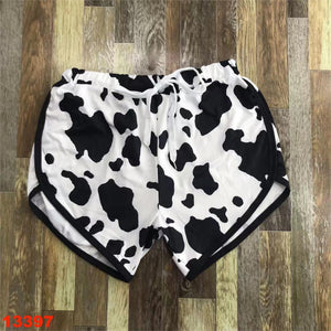 Black and White Cow Print Tie Shorts