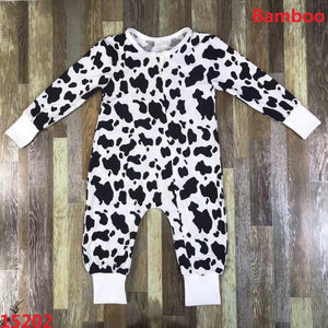 Black and white cow print bamboo zippy