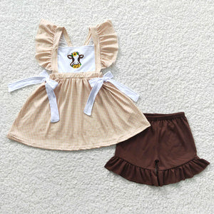 Cow Embroidery Short Set