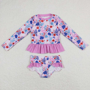 Flamingo Long Sleeve Two Piece Swimsuit