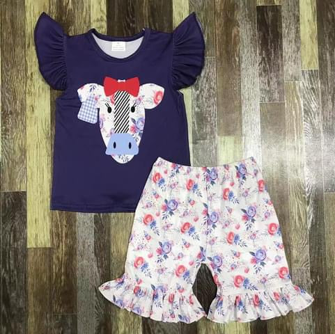 Cow Red, White, and Blue Short Set