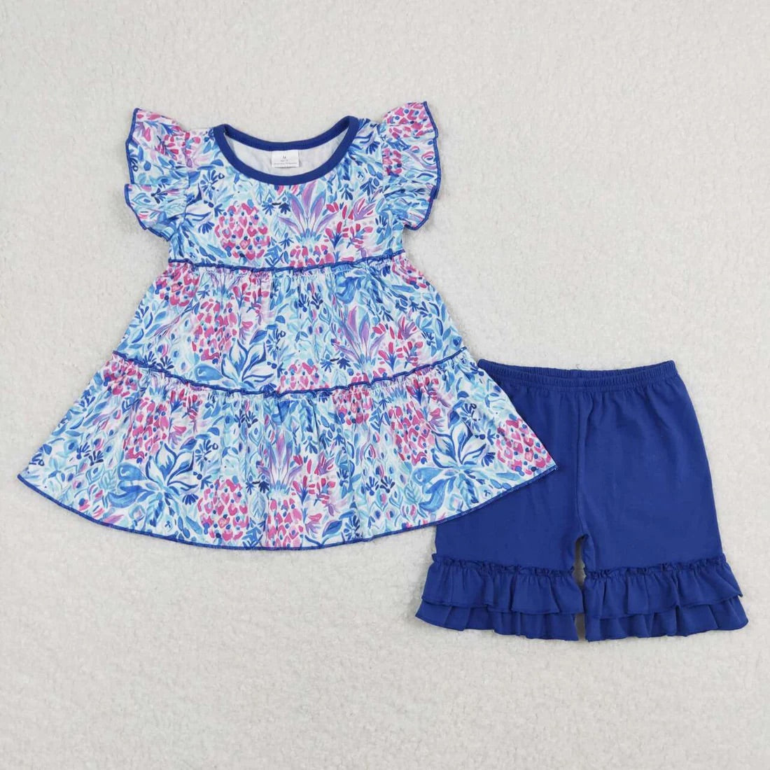 Dark Blue Lily Ruffle Short Set