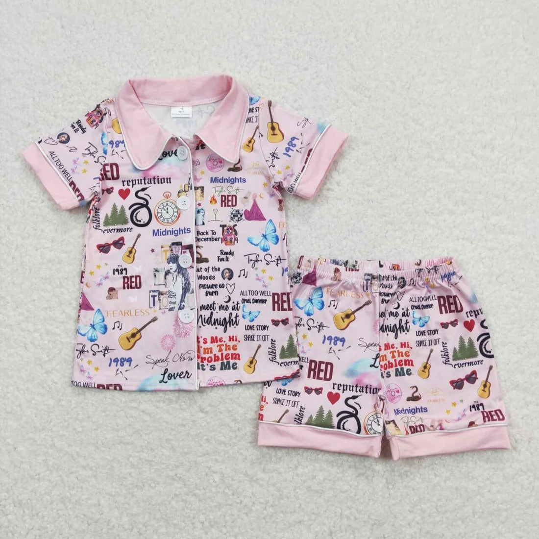 Pink Taylor Swift Button Up PJ Set