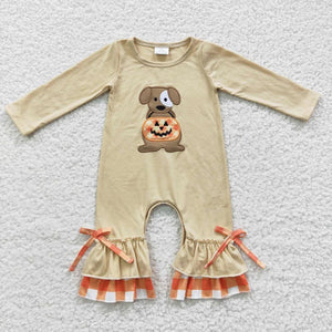 Dog Pumpkin Ruffle Romper