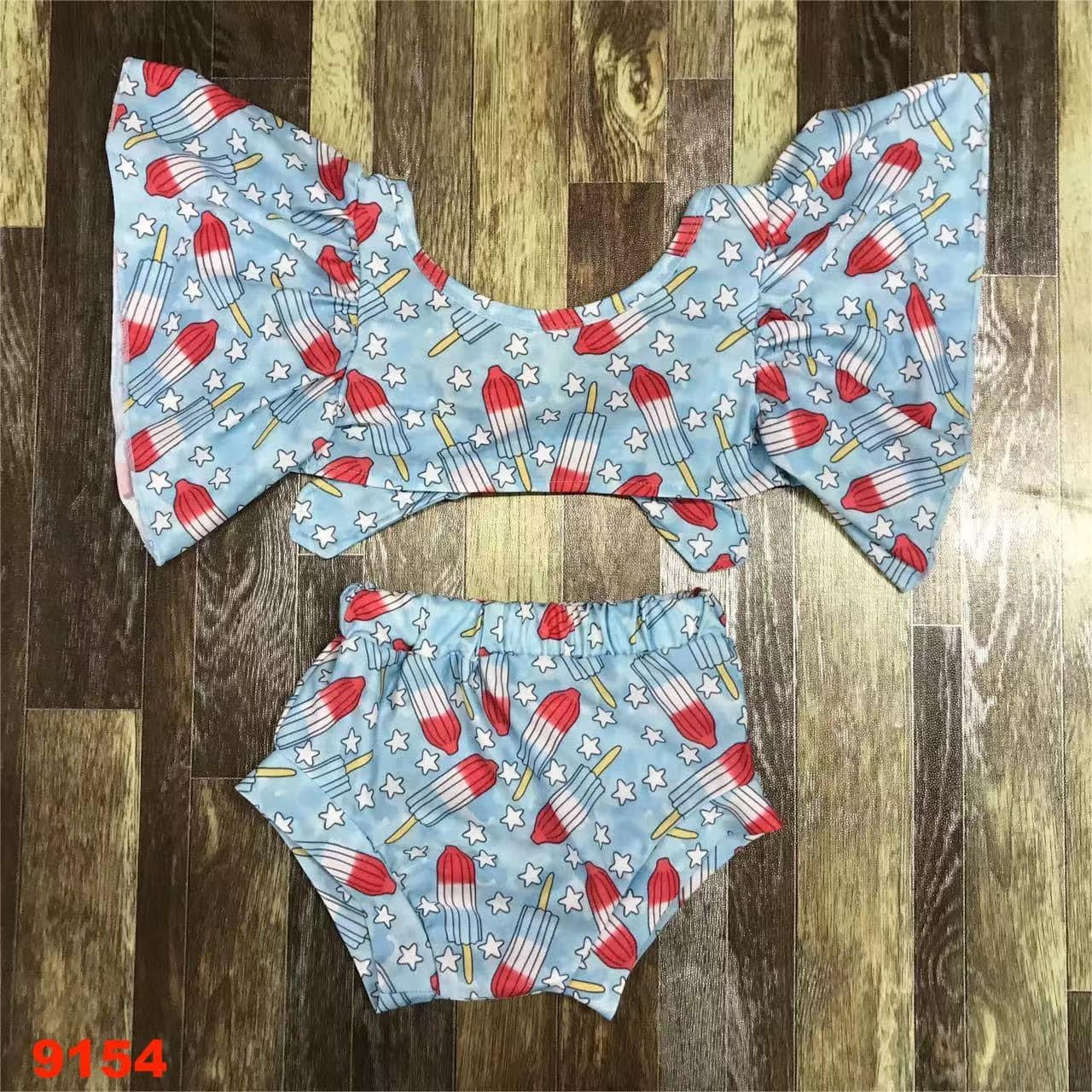 Red, White, And Blue Popsicle Crop Top Bummie Set