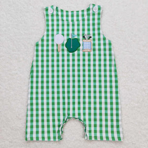 Golf Plaid Embroidery Short Romper