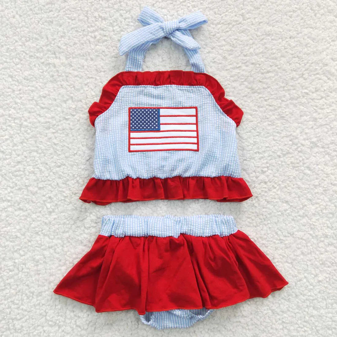 Seersucker American Flag Two Piece Swimsuit