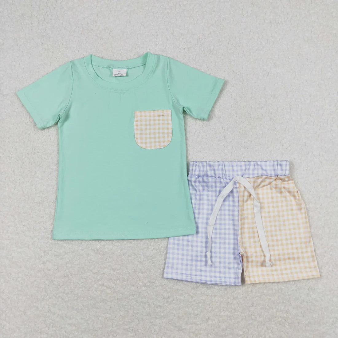 Pocket Tee Plaid Short Set