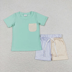 Pocket Tee Plaid Short Set