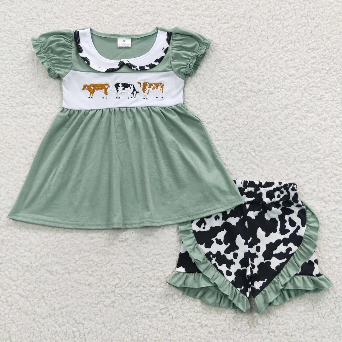 Cow Embroidery Short Set