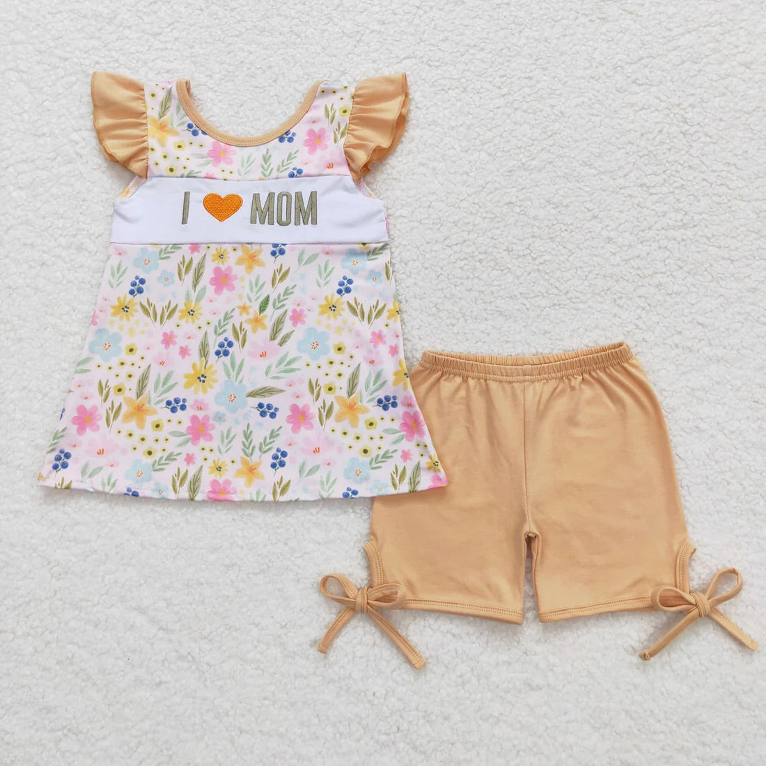 I heart Mom Embroidery Orange Short Set