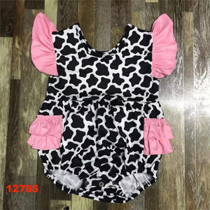 Pink Cow Ruffle Romper