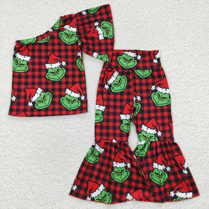 Grinch Plaid Bell Set