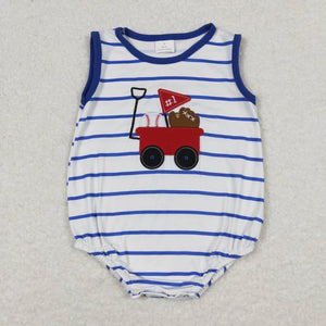 Baseball Stripped Embroidery Romper