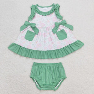 Green Floral Bummie Set