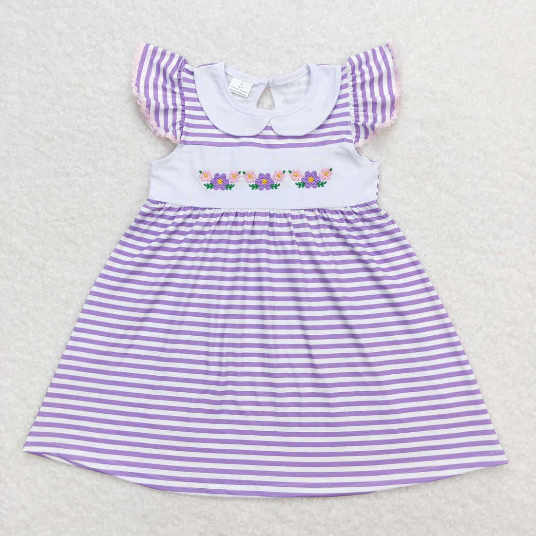 Purple Stripped Floral Embroidery Dress