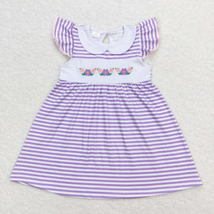 Purple Stripped Floral Embroidery Dress