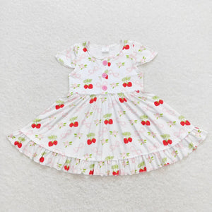 Strawberry and Bow White Short Sleeve Dress