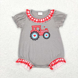 Tractor Embroidery Heart Romper