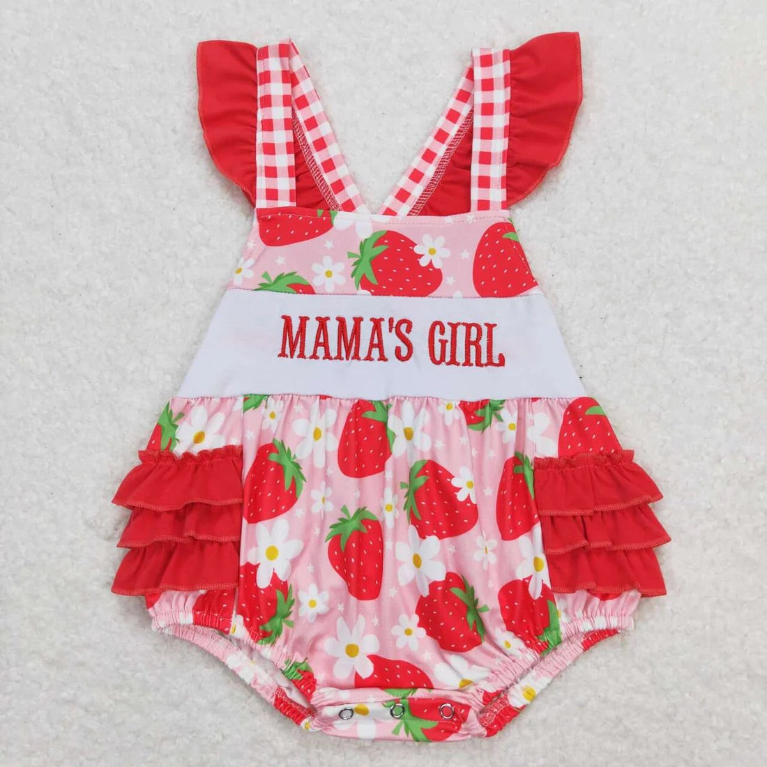 Mama's Girl Embroidery Strawberry Ruffle Romper