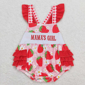 Mama's Girl Embroidery Strawberry Ruffle Romper