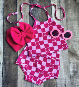 Barbie Checkered Bummie Set