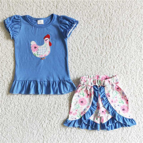 Floral Chicken Ruffle Short Set