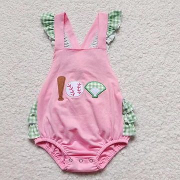 Baseball Pink Ruffle Romper