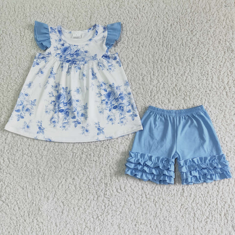 Light Blue Floral Short Set