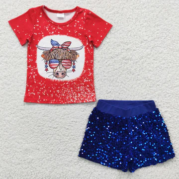 Fourth of July Cow Sequin Short Set