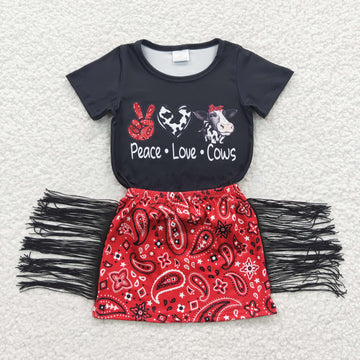 Peace Love Cow Fringe Skirt Set