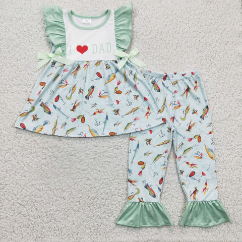 I heart Dad Fishing Ruffle Pant Set
