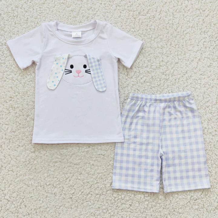 Blue Plaid Floppy Ear Bunny Short Set