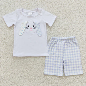 Blue Plaid Floppy Ear Bunny Short Set